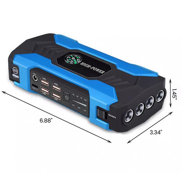 TEMU Car Battery Jump Starter Power Bank 99800mah - Portable Car Jump Pack For 12v Cars (up To 8.5gas/ 8.0l ), Motorbikes, Car Battery Charger Includes Led Flashlight & Safty Hammer, Blue