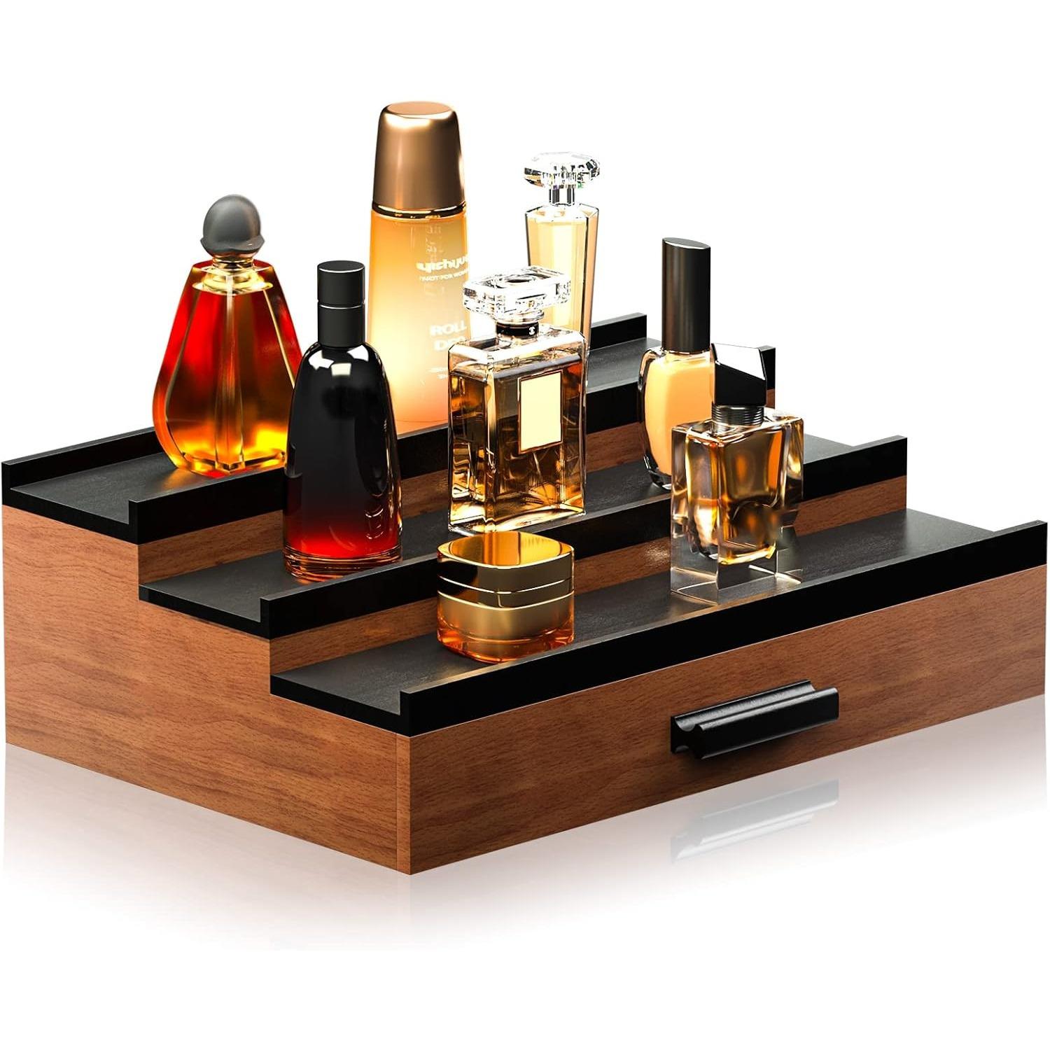 TEMU -tier Wooden Display Stand For Perfumes And Watches, Featuring Drawers For Organizing And Storing Perfumes, Suitable For Men's Watches And Women's Perfumes, A Perfect Gift For Men.