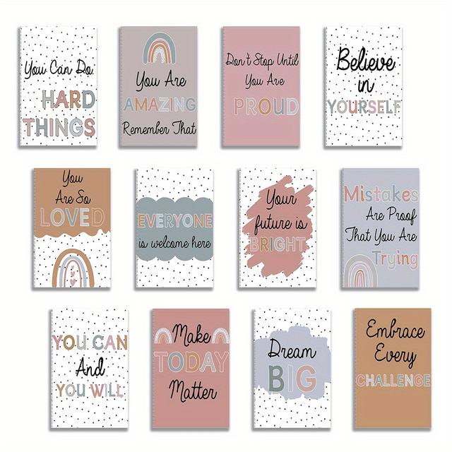 TEMU 12pcs Boho Mini Notebooks With Colorful Painted Dots - Inspirational Phrases, 3.2x5 Inch Pocket-sized Journals For School, Office, Travel - Bulk For Teachers And Students, Notebooks And Journal