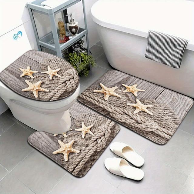 TEMU 2 db/3 db/4 db Fa Mintás Háttérrel Készült Fürdőszobai Szőnyegkészlet WC Ülőke Fedél U Alakú Lábpad