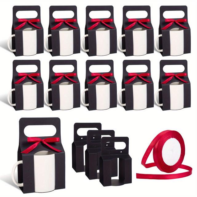 TEMU 12pack Mug Boxes With 1 Roll Ribbon For Gifts, 11-12oz Sublimation Mugs Gift Packaging Box With , Sublimation Mugs Wrapping Gift Box Set