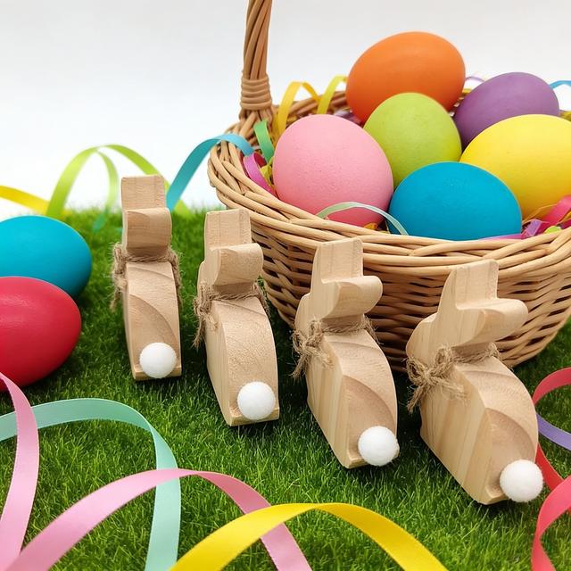 TEMU Set statuette di coniglietto in legno | Decorazioni a più per centrotavola per di | per ufficio, aula, decorazioni per feste interne/esterne