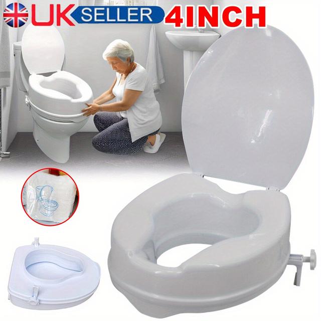 TEMU The Raised Toilet Seat With Cover Is 4 Inches, Suitable For The Elderly And The Disabled.