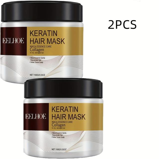 TEMU This Set Of 2 Keratin Hair Masks Contains Collagen And Moroccan Argan Oil - Providing Nourishing Care Suitable For All Hair Types, And Vitality To Straight, Curly, Dyed, And Hair