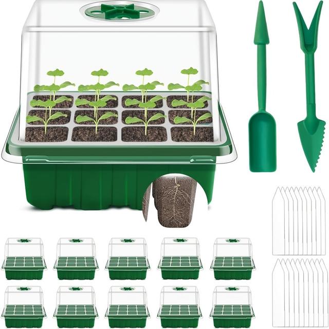 TEMU 10 ks Zesílené sadbovky pro sazenice s 120 buňkami | Sada pro pěstování sazenic XMASNEED s zvýšenými víčky a vlhkostní kupolí pro vnitřní zahradničení, lehký polyethylentereftalát