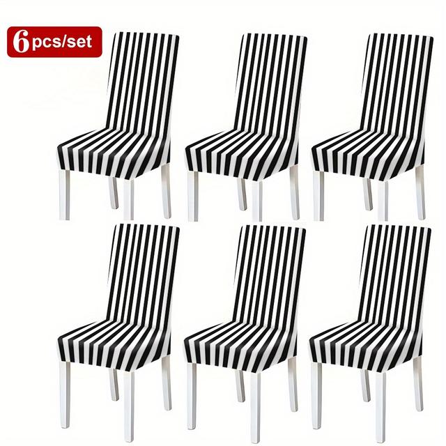 TEMU Fundas para Sillas de Comedor Estampadas de , Elegantes y Simples con de Rayas - Protección para Decoración del Hogar, Hoteles y Salones de Banquete (2/4/6 piezas)