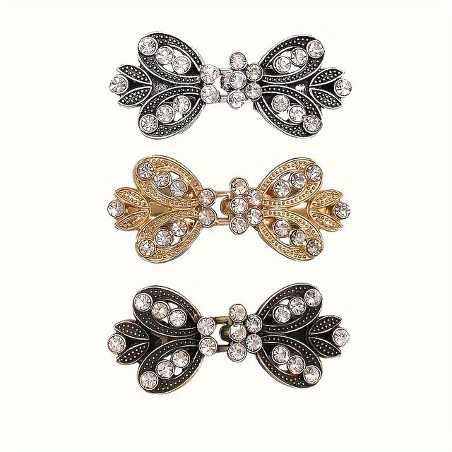 TEMU 3 Elegant Sweater Clips With Water Drill, Vortex Clip, Cloak Clip, Vintage Cardigan Clip, Shawl Clip, Dress Clip, Shirt Clip, Sweater Clip - Suitable For Ladies' Jackets, Scarves, Etc.