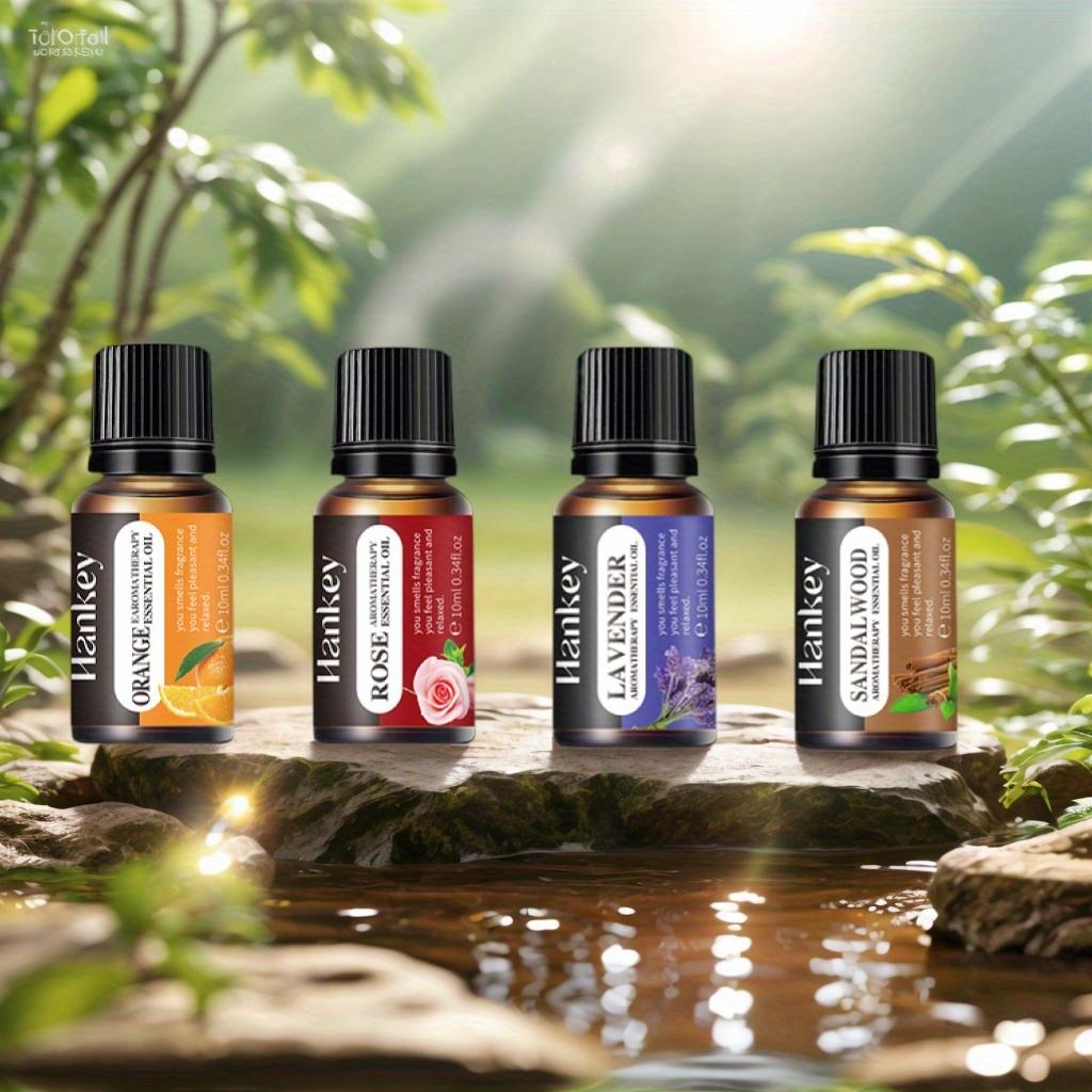 TEMU 4pcs Essential Oil Set, 4 Scents (lavender, Rose, , Sandalwood), 10ml Per Bottle, For Diffuser Stone Humidifier Machine - Suitable For Home, Restaurant, Hotel, Yoga Meditation, Gift