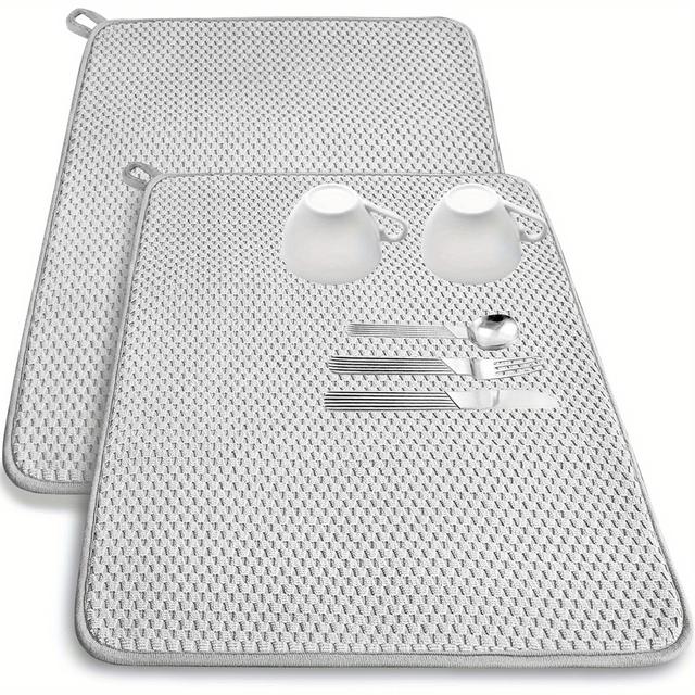 TEMU مجموعة من 2 حصيرة تجفيف فائقة الدقة من الألياف الدقيقة للأطباق، بحجم كبير 24*17 بوصة مع امتصاص عالي، حصيرة تجفيف سريعة لأسطح المطبخ، مناسبة للجانب بالحوض، رف القهوة (رمادي)