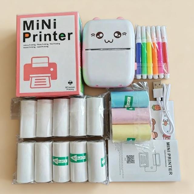 TEMU Compact Thermal Printer With 13 Rolls Of Paper, Rechargeable Via Usb, Suitable For Printing Photos And Labels, Perfect For Travel And Home Use, Features Wireless Connectivity