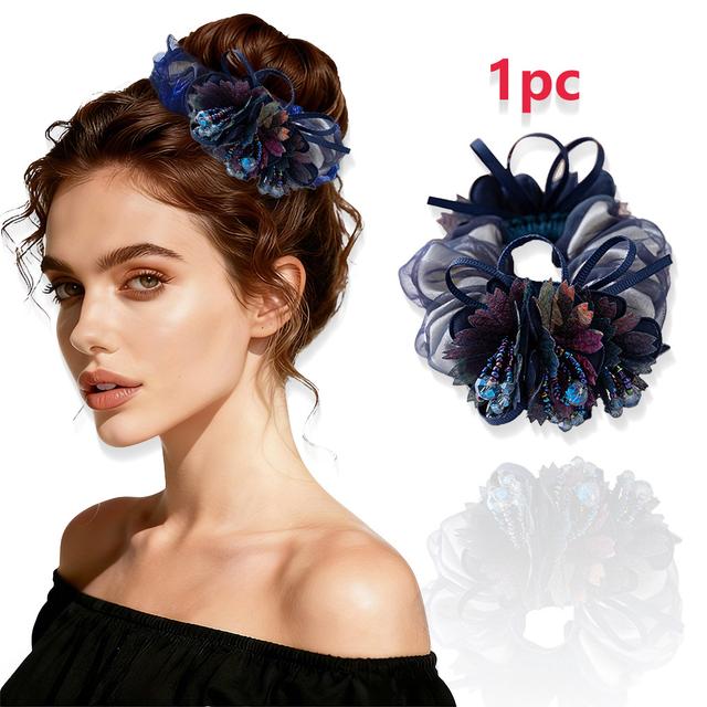 TEMU 1pc Women's Hand-beaded Flower Hair - Hand-beaded Multicolor Retro Elegant Hair Tie Suitable For Daily Wear & Party Wedding Braids Buns Ponytails - Hair