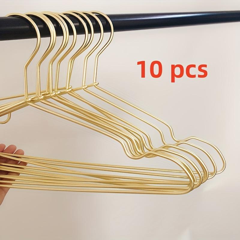 TEMU Set Of 10 Golden Hangers, 16.54inch Matte Metal Wire Hangers, Designed For Clothing Storage, With Non-slip Design, Suitable For Shirts, Sweaters, And Accessories.