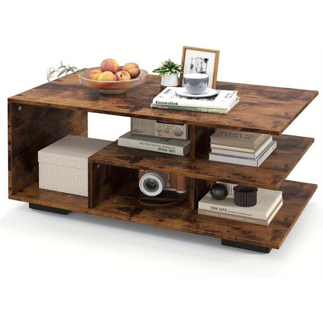 TEMU Rectangular Industrial Coffee Table Featuring 3 Tiers Of Storage, Suitable For Living Rooms And Reception Areas, With A Weight Capacity Of 85 Kg, Dimensions 90 X 50 X 42 Cm