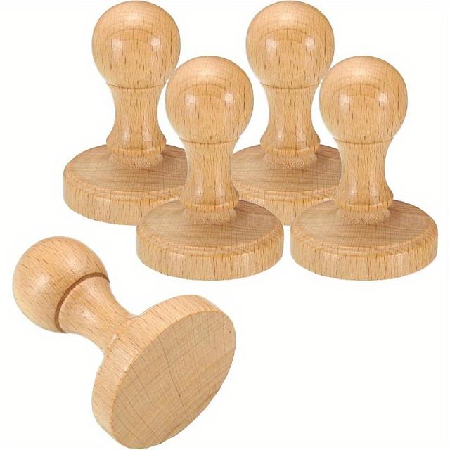 TEMU Pack de 5 de Sellos Redondos de Madera con Temática para Manualidades y Scrapbooking