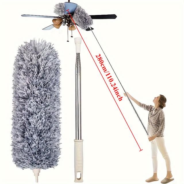 TEMU منفضة أقمشة مايكروفايبر قابلة للتعديل والانحناء - قابل للغسل، أداة تنظيف قابلة لإعادة الاستخدام للأسقف العالية والأثاث والسيارات، 3 رموز إعجاب بأصابع الإبهام الحمراء، منافض لتنظيف