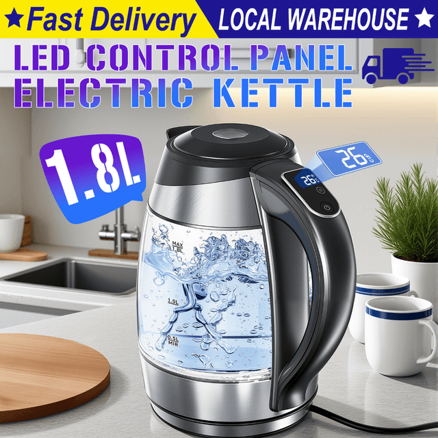 TEMU 1.8l Glass Kettle With Variable Temp & - 2200w Fast Boil, & Auto Shut-off Kettle, For Pour Over , Formula, Australian Plug (compatible With -240)