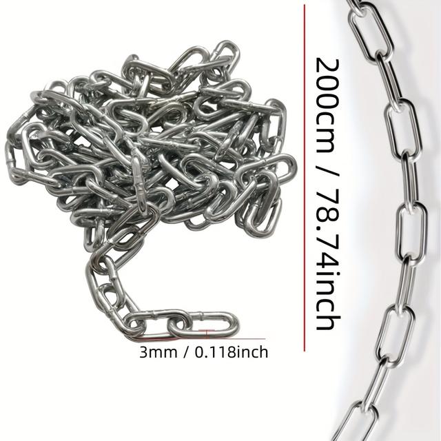 TEMU Cadena de Acero Inoxidable de 3mm de de Resistencia | 78.74 Pulgadas de Largo con 2 Hebillas de Bloqueo, Cable Antirrobo para Correa de Perro, Tendedero, Valla, Carga, Maceta y Uso (Duradero)