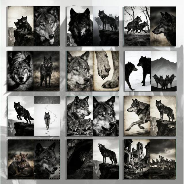 TEMU 12sheets Dark Wolf Paper | Handmade Watercolor Art, High-quality Thickened Paper, Suitable For Diaries, Card Making, Dark-themed Crafts, Journal Paper, Art Paper Design, And Accessories