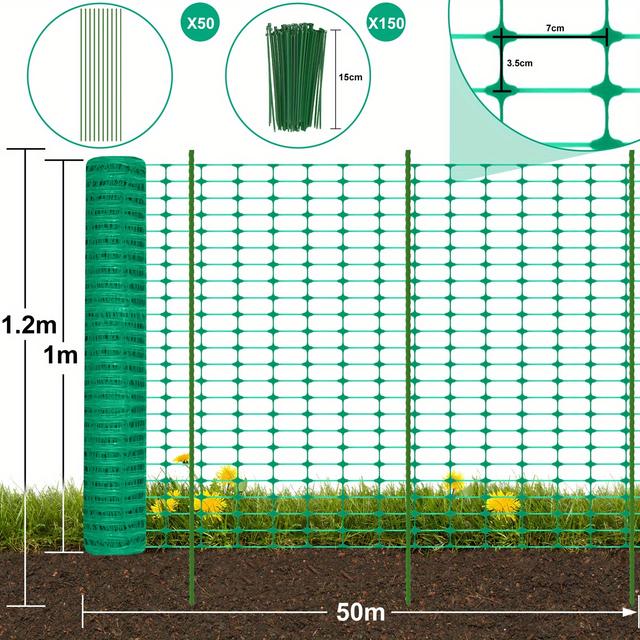 TEMU 30/50/80m Chicken Fence Fence Construction Fence Fence Warning Net Garden Protection Net Game Fence Plastic Fence Catch Net Construction Site Net With Ground Nail Tie Tape Green