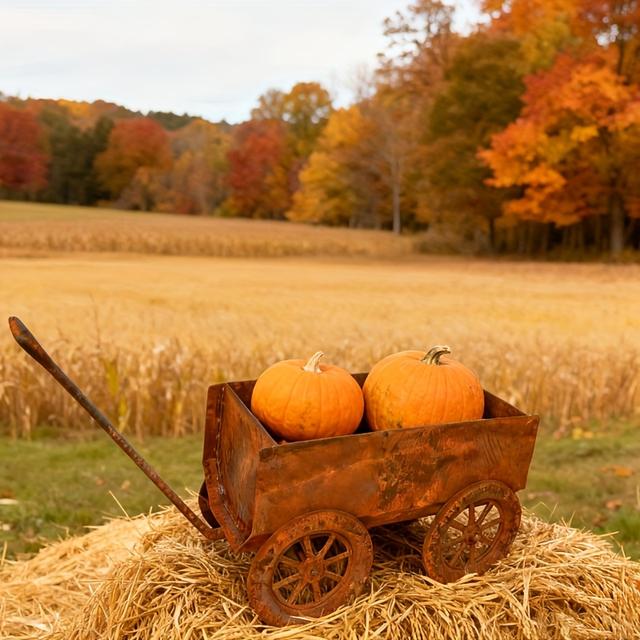 TEMU venkovního ručního vozíku, kovové a železné řemeslné výrobky, přírodní barvě rzi, dostupné po celý rok, bez potřeby elektřiny, dekorace pro venkovní zahradu, dvůr, pozemek