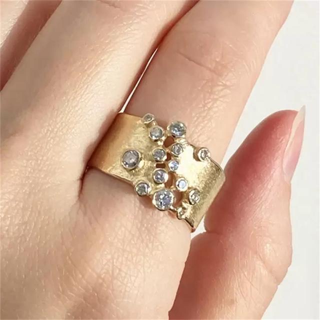 TEMU Vintage Golden Color Women's Ring Creative Wide Synthetic Cubic Zirconia Fashion Engagement, Wedding, Anniversary Jewelry Additions