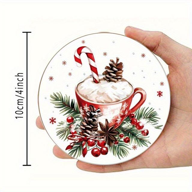 TEMU Holiday 6pcs Wooden Coaster Set: Christmas Drink Art Coasters, Patio Tables, Kitchen & Living Room - Ideal Gift For