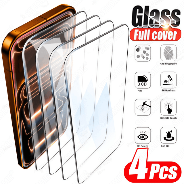 TEMU 4pcs Hd Tempered Glass Screen Protector For Iphone 11 12 13 17 Pro Max Plus 17 Air Glass Protection - 9h Hardness Anti-scratch 99.9% Touch Tempered Glass Protector - 9h Diamond Hardness Tested