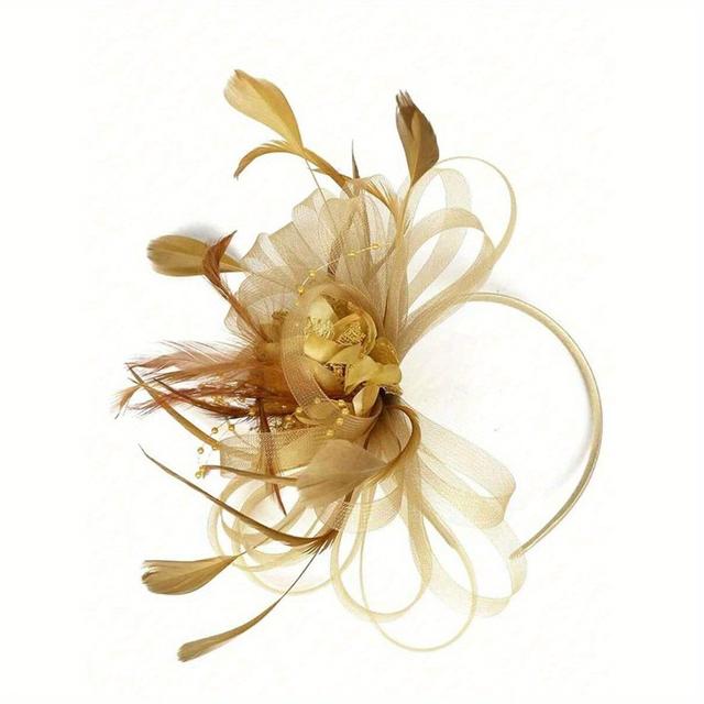 TEMU 1pc Elegant Golden Fascinator Hat For Women - Hair Clip & Headband, Lightweight Design For Tea Party, Race Day, Birthday, Beach & Casual Wear