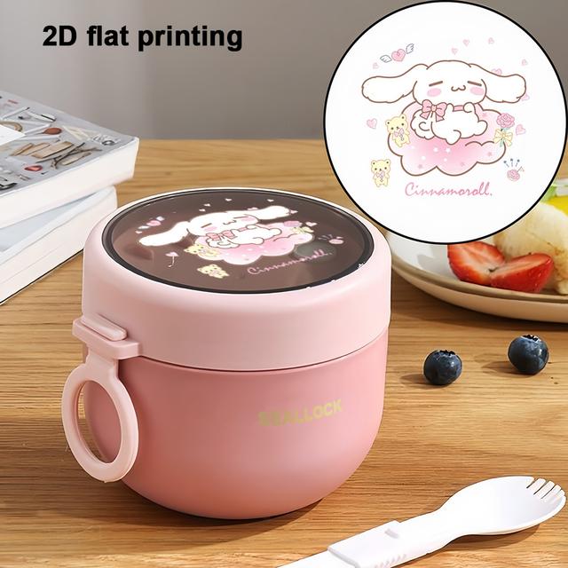 TEMU 1pc Cinnamoroll A Lunch Box With A Soup Cup, A Portable Outdoor Picnic Lunch Box, Suitable For Camping And Halloween Decoration For To School