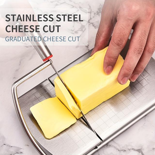TEMU 1pc Heavy-duty Stainless Steel Cheese & Butter Slicer | Manual Operation With Measurement , Precise Blade For Baking, Durable & Hygienic Kitchen Gadget
