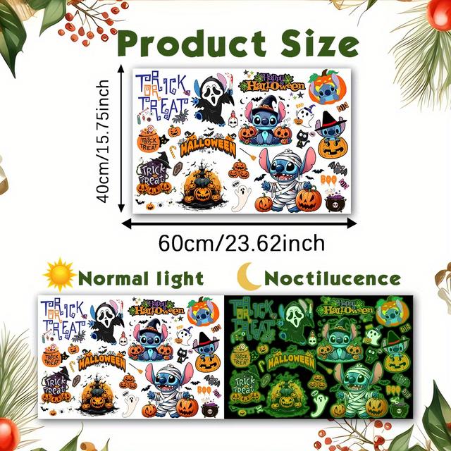 TEMU Fliesenaufkleber Glassticker, 1 Stück Lilo & -Thema leuchtende Fensterfolie - PVC-Glasdekal, geeignet für Zuhause, Schlafzimmer, Büro, Halloween-Dekoration