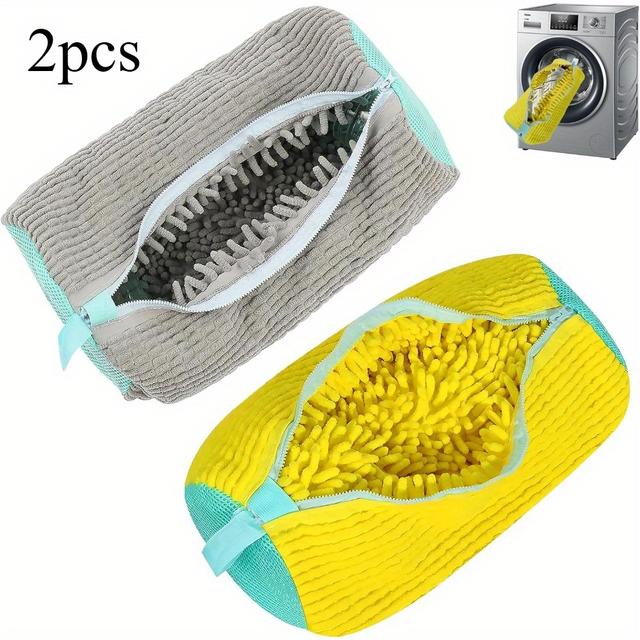 TEMU 2pcs Washing Machine Bag For Most Shoe Types, Reusable Shoe Laundry Bag With Zipper 360° Deep Cleaning Sneakers Tennis Shoes For Washing Machine And Dryer - (yellow And Gray)