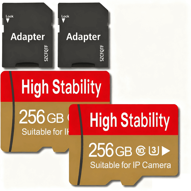 TEMU Set Of 2 Memory Cards, Either 128gb Or 256gb, Designed For High Stability In Video Recording, Suitable For Security Cameras, , Action Cameras, Dash Cams, Tablets, And Phones, Includes An Adapter
