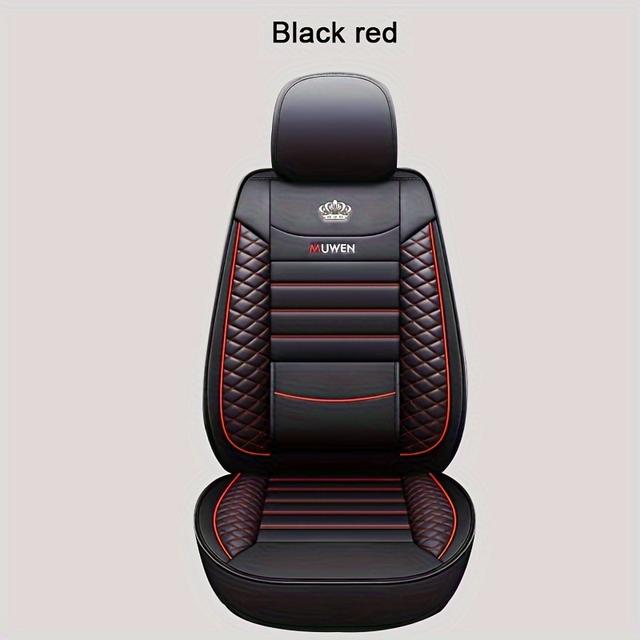 TEMU 1pc Seat Cushion + Backrest Pupu Leather Single-seater Breathable Full Surround Car Fixed Lumbar Rest Cover, All Season Universal