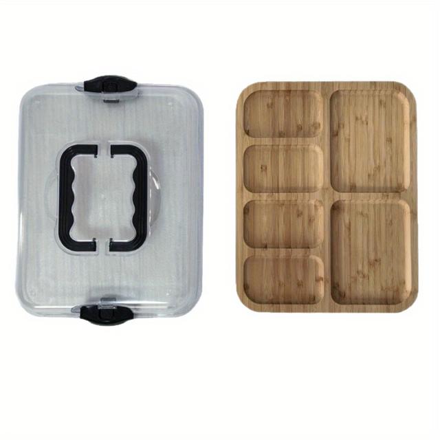TEMU Bamboo Storage Box With Lid For Kitchen, Divided For Fresh Keeping, Suitable For Fruits, Steaks, Party Snacks, And A Wooden Double-sided Cutting Board