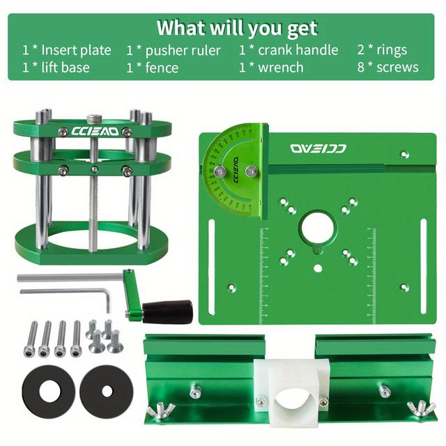 TEMU مجموعة رفع لوحة النقل وآلة التوجيه للنجارة بقطر 65 مم - لوحة إدخال طاولة التوجيه من سبيكة الألومنيوم مع مقياس الميتير والسياج - أدوات مساعدة للنجار على منضدة العمل