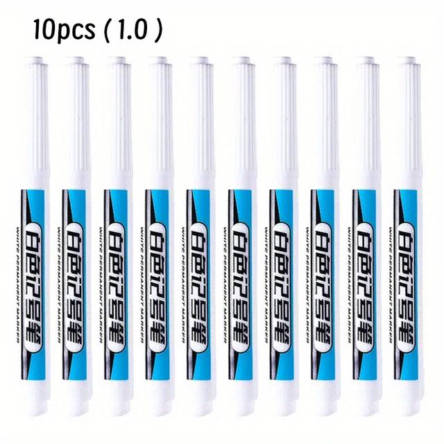 TEMU Set mit 10 weißen, ölbasierenden Stiften, geeignet zum Markieren auf Holz, , Kunststoff, Leder, Glas, , Metall, Leinwand und Keramik, mit einer Spitzengröße von 1.0/1.5 mm.
