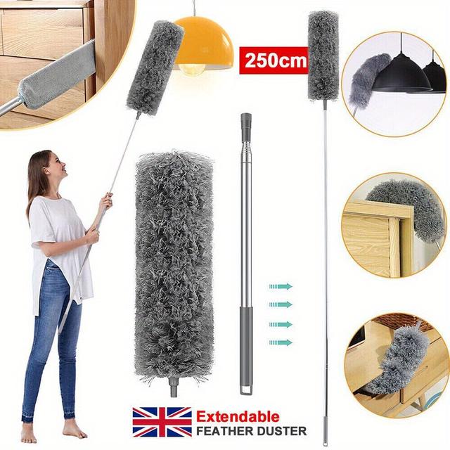 TEMU 250cm Extendable Feather Duster Telescopic Brush Long Reach Handle