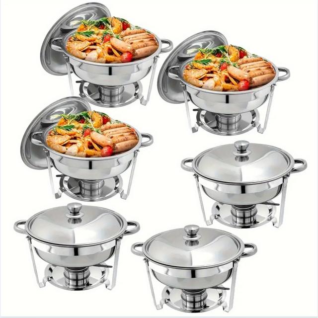 TEMU 5 Qt Chafing Dish Buffet Set, Stainless Steel Round Chafers And Buffet Warmers Sets With Food And Water Trays For Dinner, Parties, Wedding, Camping Cooking
