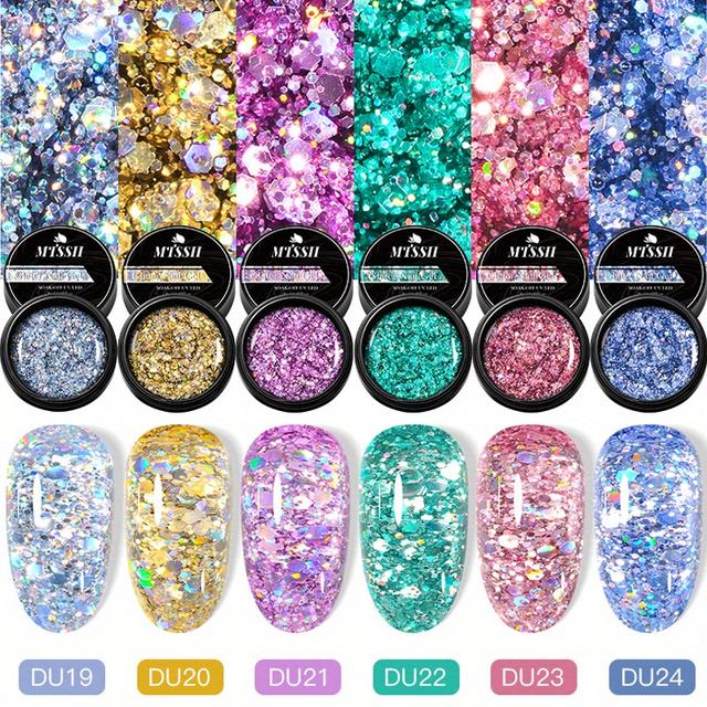 TEMU Mtssii 6pcs/set Glitter Gel Nail Polish 8ml Spaking Shinig Semi Permanent Paint Hybrid Varnish