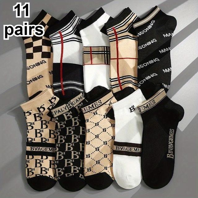 TEMU 11 Pairs Of Men's Four- Socks, Featuring A Stylish And Luxurious Design For Men And Women, Short And Thin, Perfect For All , Trendy And Versatile Low-cut Boat Socks