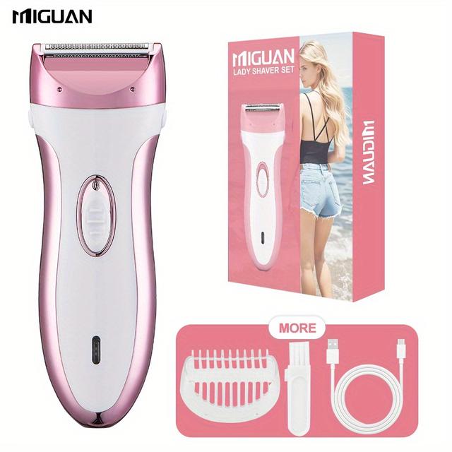 TEMU Miguan Women's Electric Shaver With Stainless Steel Blade, Usb Rechargeable Lithium Battery, Hair Removal For Face, Arm, Leg, Bikini Line - Pink & , Shaving Accessorie
