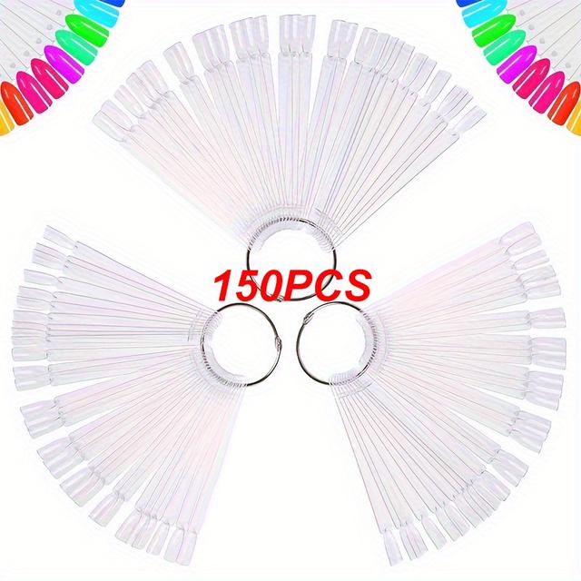 TEMU 150pcs Per Lot Of Professional Clear Nail Swatches For Displaying Colors, Including A Chart For Gel Polish Templates, Nail Art Samples, And Acrylic Palettes For Manicure Tools