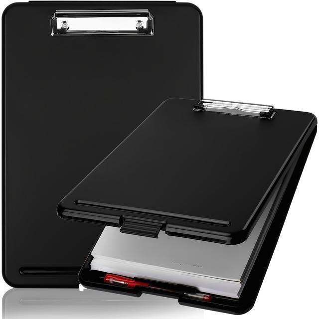 TEMU Black A4 Clipboard With Storage Foldable Polyethylene Terephthalate , Low Profile Clip, Durable Organizer For Office, Nursing, Medical, , , Office Supplies