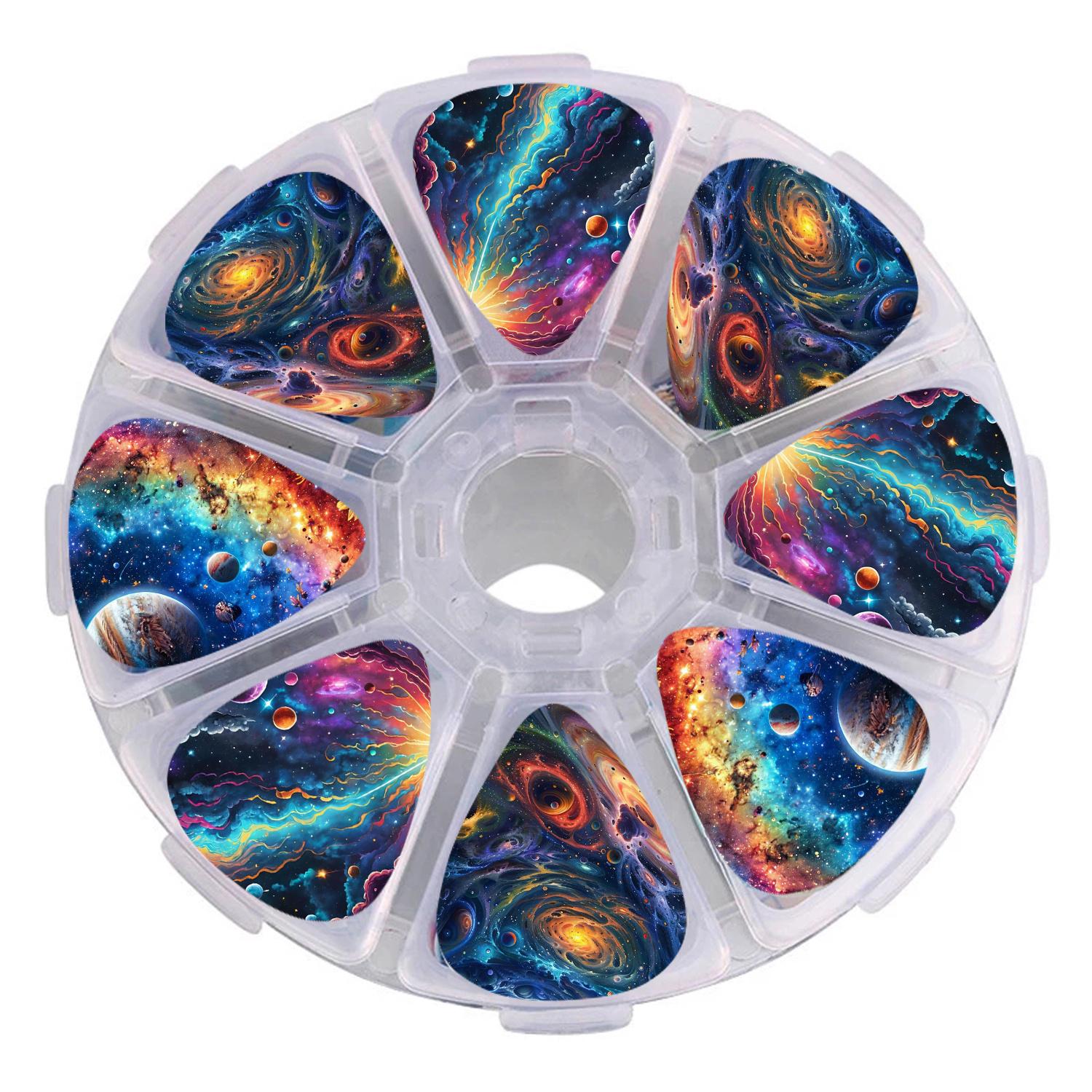 TEMU 50pcs/box Random Starry Sky Pictures Guitar Paddles | 0.46/0.71/1.0mm Acoustic Guitar And Ukulele Additions, Painted Style, Mixed Color Abs Material