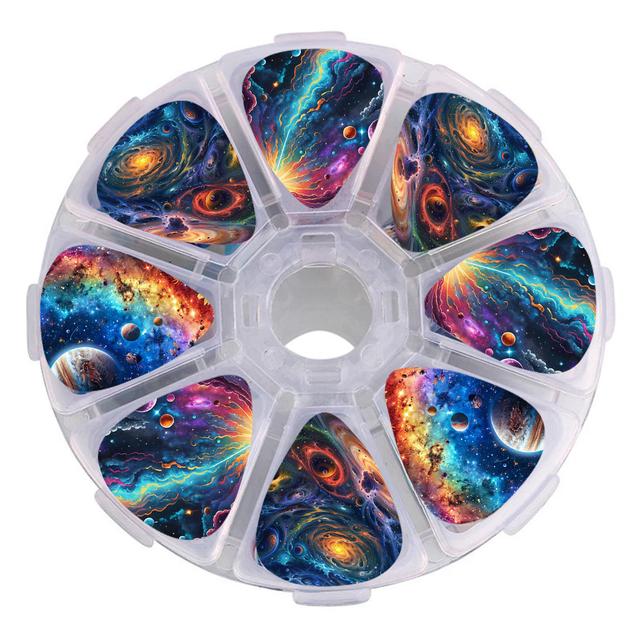 TEMU 50pcs/box Random Starry Sky Pictures Guitar Paddles | 0.46/0.71/1.0mm Acoustic Guitar And Ukulele Additions, Painted Style, Mixed Color Abs Material