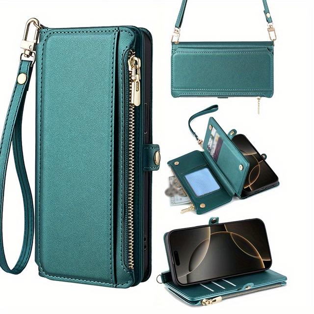 TEMU Crossbody Phone Bag With Rfid Protection, Designed For Credit Cards, Featuring A Zipper And A Leather Flip Case Suitable For Both Men And Women, Compatible With X9 Series.