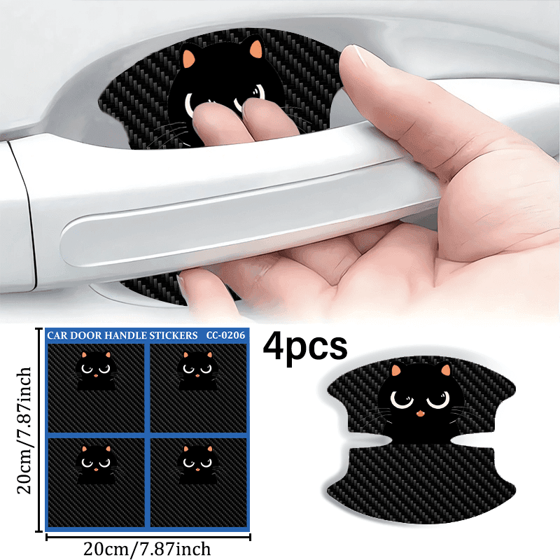 TEMU 4pcs Set, Angry Black Cat Handle Scratch Protection Stickers, Universal Car Stickers Without Adhesive Car Handle Anti-collision Protection Stickers, Car Door Handle Protector Car