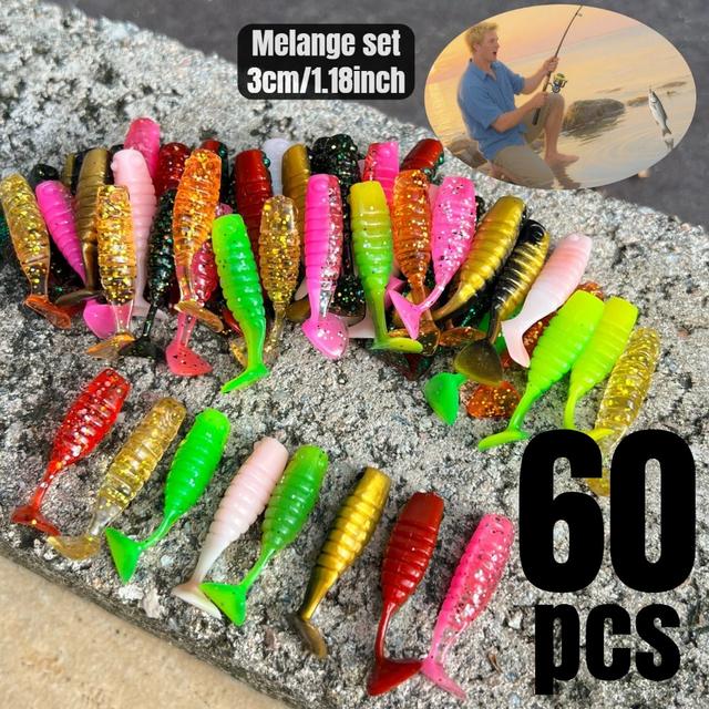 TEMU 60pcs High Quality Soft Bait 1.18in Simulated -tail Soft Bait Fishing Swing Carp Swim Bait