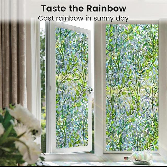 TEMU 3d Stained Glass Window Film, Decorative Window Film, Leaves Glass Door Film, Non-adhesive Window Cling Covering Anti Uv Heat Windows Decor, Easy To Apply & Removable For Home And Office